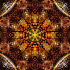 Abstract Mosaic Background ilustration, symmetrical kaleidoscope pattern, geometric mandala graphic design - 339641990
