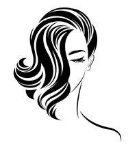 illustration of women shot hair style icon, logo women on white background, vector