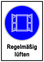 ks643 Kombi-Schild - Gebotsschild, Gebotszeichen: Schild mit der Aufschrift - Regelmäßig lüften - Fenster öffnen - frische Luft strömt. - Vorlage DIN A1 A2 A3 A4 - xxl g9482