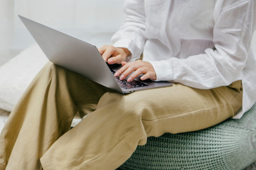 Woman working on a laptop