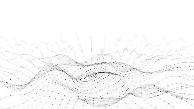 Wave 3d. Wave Of Particles. Abstract White Geometric Background. Big Data. Technology Illustration.