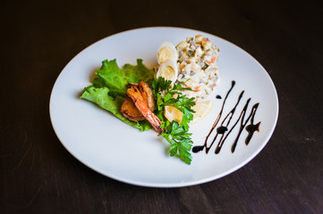 russian salad Olivier with shrimps