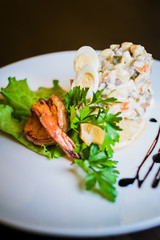 russian salad Olivier with shrimps