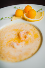 delicious cream soup with shrimps