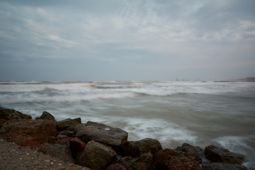 The sea from the jetty on a stormy day,