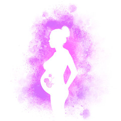 Mothersday Pregnant Woman on lilac Watercolour background 