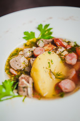 delicious munich soup with sausages