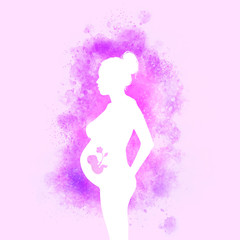 Mothersday Pregnant Woman on Pastell gradient watercolour background 
