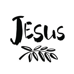 Jesus. Ink hand lettering. Modern brush calligraphy. Handwritten phrase. Inspiration graphic design typography element. Cute simple vector sign.