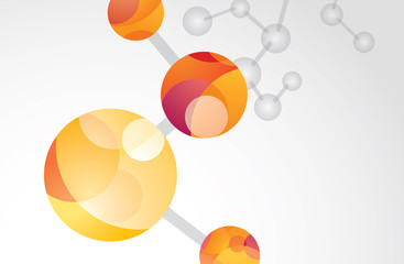 Science molecules structure with connected circles and blue and green bubbles in an abstract composition