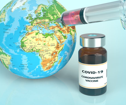 Coronavirus Vaccine and syringe injection It use for prevention, immunization and treatment from Coronavirus, Covid-19, syringe with world map vaccine - Powered by Adobe