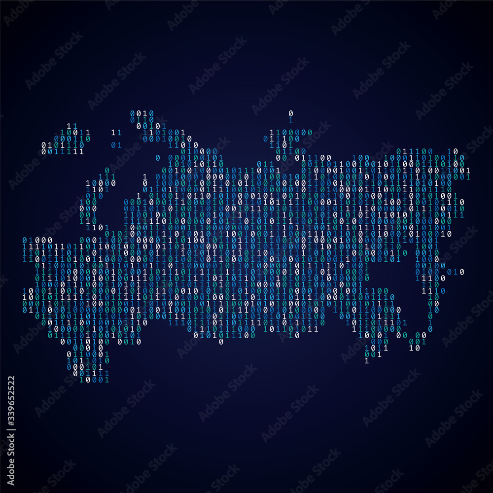 Poster russia country map made from digital binary code