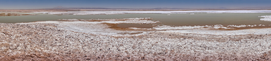 Panorama of Baltinache Lagon. San Pedro de Atacama, Antofagasta - Chile. Desert.