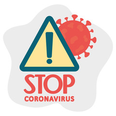 stop covid 19 concept, warning sign with coronavirus symbol