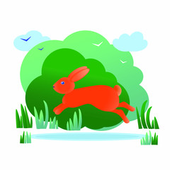 Bunny and forest, nature without people, vector for printing on t-shirts, posters, cases, cover, fabric, paper