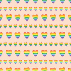 Rainbow hearts on pink background. Pattern for fabric, wrapping, textile, wallpaper, apparel, background. Vector illustration