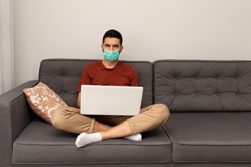 The man is sick with the covid19 virus, he works at home.