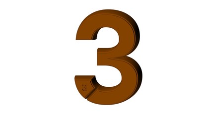 3D NUMBER MADE OF BROWN CHOCOLATE TEXTURE : 3 THREE