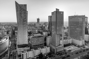 City Center of Warsaw, black and white, Poland