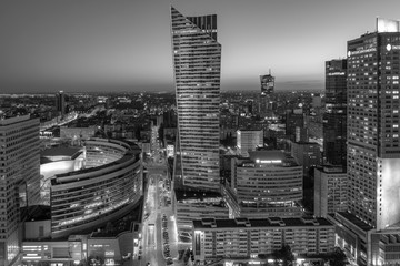 Panorama of Warsaw at night, capital of Poland