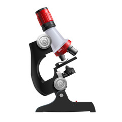 Realistic biology concept with microscope, green plant seedling in ceremic pot on background of books and stationery. Vector Molecular bio technologies in laboratory, back to school design.