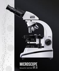 Microscope Realistic vector Naturalistic 3d chemistry, pharmaceutical instrument, microbiology magnifying tool. Symbol of science, chemistry and exploration. Vector lab microscope