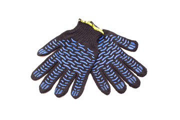 Work gloves for construction work, black on white background