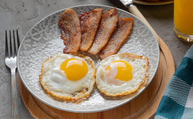 Bacon and egg as English breakfast.