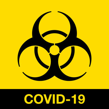 Coronavirus warning and attention icon sticker. Exclamation yellow mark health danger sign, COVID19 or nCoV epidemic and pandemic symbol. biohazard flat logo template for medical Infographic sticker