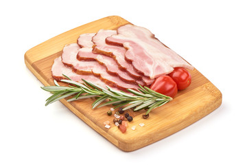 Sliced pork brisked, bacon slices, isolated on white background