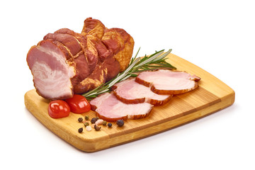 Smoked pork brisket, isolated on white background
