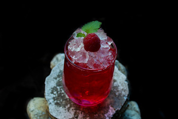 glass of red wine with ice