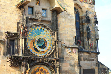 Prague chimes or eagle - a medieval tower clock mounted on the south wall of the tower of the Old...