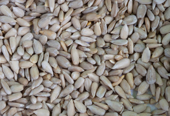 The peeled seeds without a husk, on all background. View from above