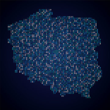 Fototapeta Poland country map made from digital binary code