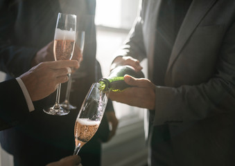 Team celebrating with champagne