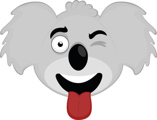 Vector illustration of cartoon koala face, with a funny expression