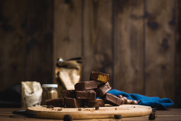 brownies brownie , on  dark wood 