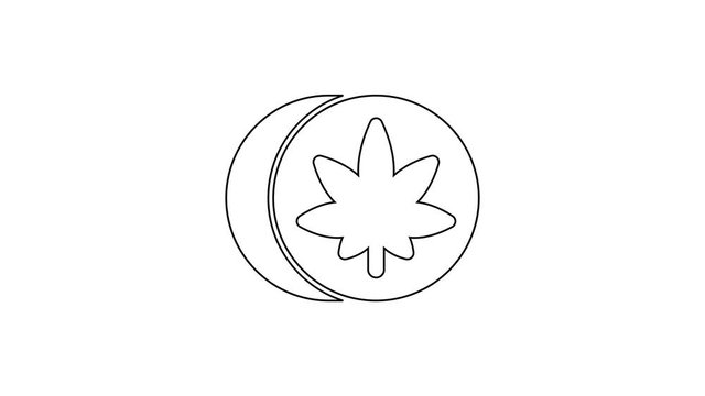 Black line Herbal ecstasy tablets icon isolated on white background. 4K Video motion graphic animation