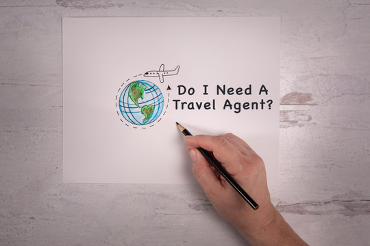 Sketched doodle of the world with cartoon airplane with arrow going around the earth travel industry do I need a travel agent message 
