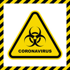 Coronavirus warning sign in a triangle. Global epidemic of SARS-CoV-2 Covid-19. Vector illustration.