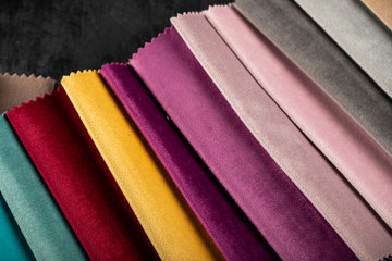 Different mixed color tailoring leather tissues in showroom