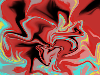 Red and black colors are drawn on the computer, the background is abstract