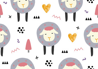 Animal seamless pattern with sheep.