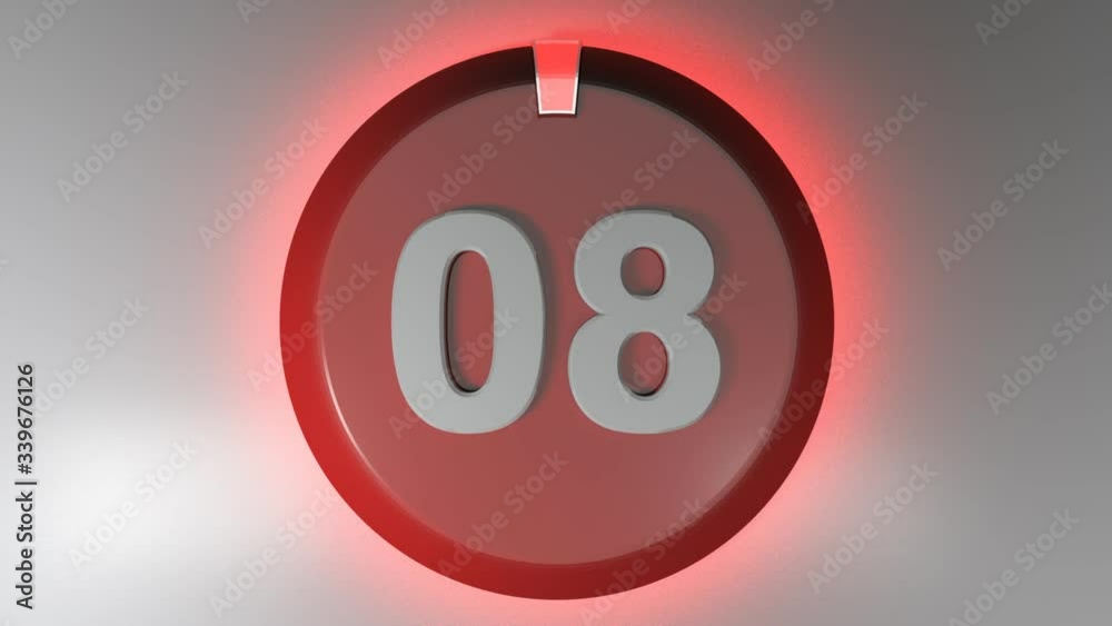 Poster the number 08 on a circle badge with a lighted rotating cursor - 3d rendering video clip
