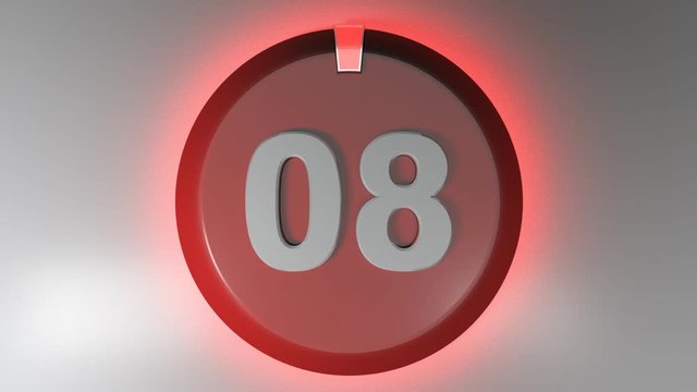 The number 08 on a circle badge with a lighted rotating cursor - 3D rendering video clip