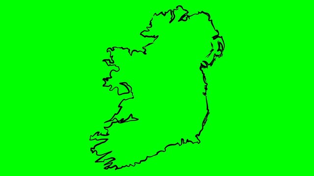 Ireland drawing outline map green screen isolated