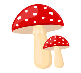Hello autumn, red mushroom flat, two mushroom isolated set, vector