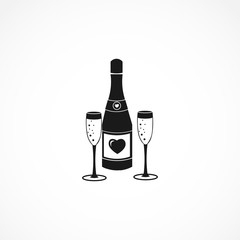 champagne bottle icon. Glasses of champagne isolated on white background for web and mobile