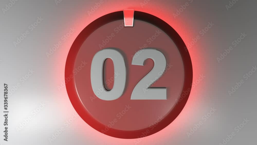 Aufkleber the number 02 on a circle badge with a lighted rotating cursor - 3d rendering video clip
